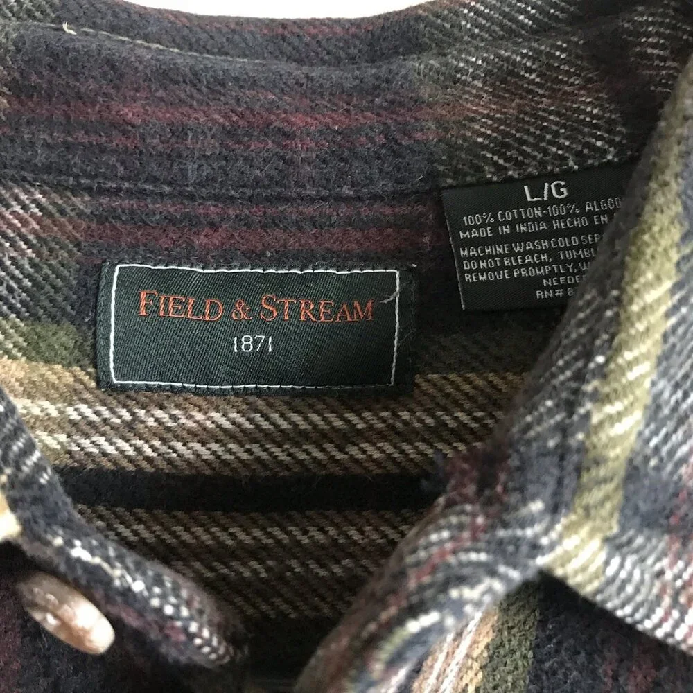Field and Stream Long Sleeve Heavyweight Flannel Shirt‎ Size Large Blue Green